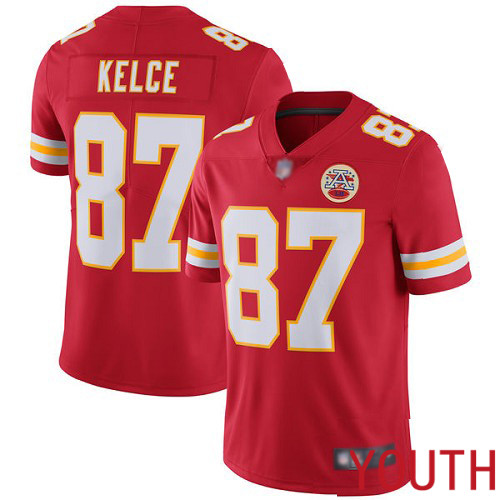 Youth Kansas City Chiefs #87 Kelce Travis Red Team Color Vapor Untouchable Limited Player Football Nike NFL Jersey